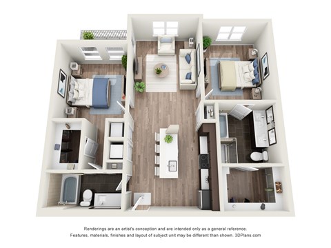 Floor plan for 2 beds, 2 baths, 1172 sqft